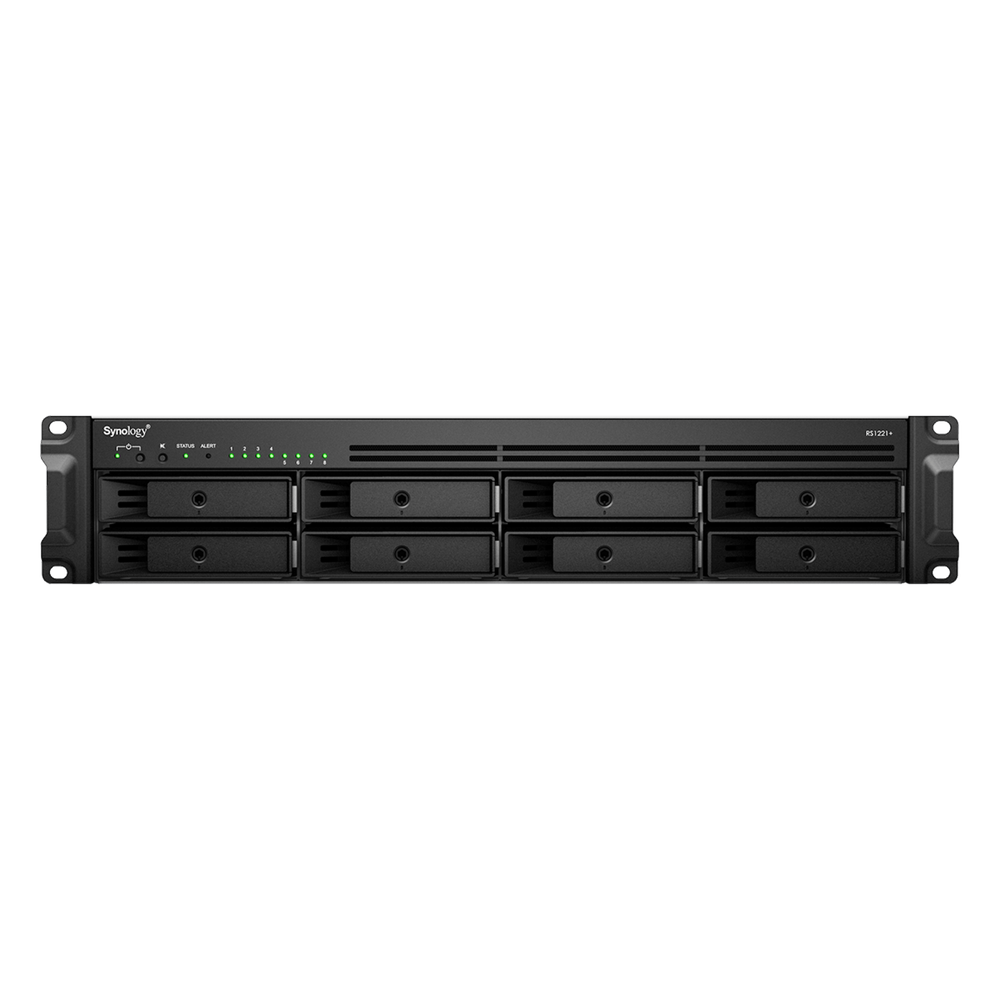 Servidor de Almacenamiento en Red RackStation RS1221+ | 8 Bahías | Expansión a 12 Bahías | CPU AMD Ryzen V1500B | 4 GB DDR4 ECC | RAID Soportado | 10/25GbE | Synology High Availability | Protección de Datos Integral.