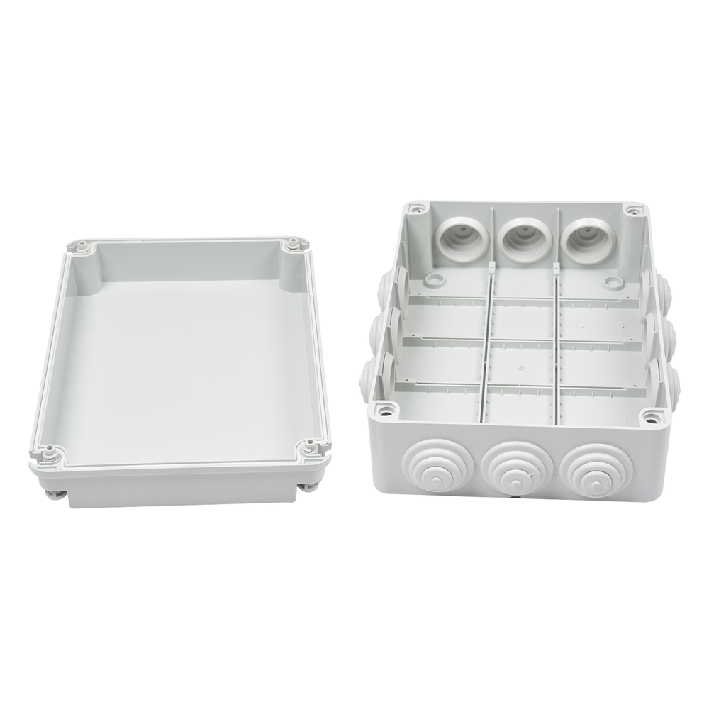 Caja Estanca de PVC Para Derivación y Conexión, 12 Entradas, Tapa Atornillada, 300x220x120 mm  (Área interna), Uso Exterior IP55, Material que no Propaga el Fuego y Libre de Hálogenos