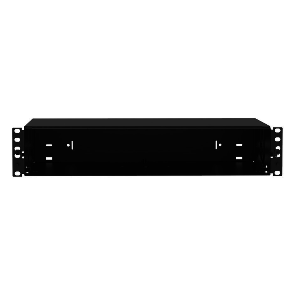 Panel de Distribución de Fibra Óptica, Acepta 8 Casetes QuickNet o Placas FAP/FMP con Panel CFAPPBL2 (No Incluido), Bandeja Fija, Hasta 192 Fibras, Color Negro, 2UR