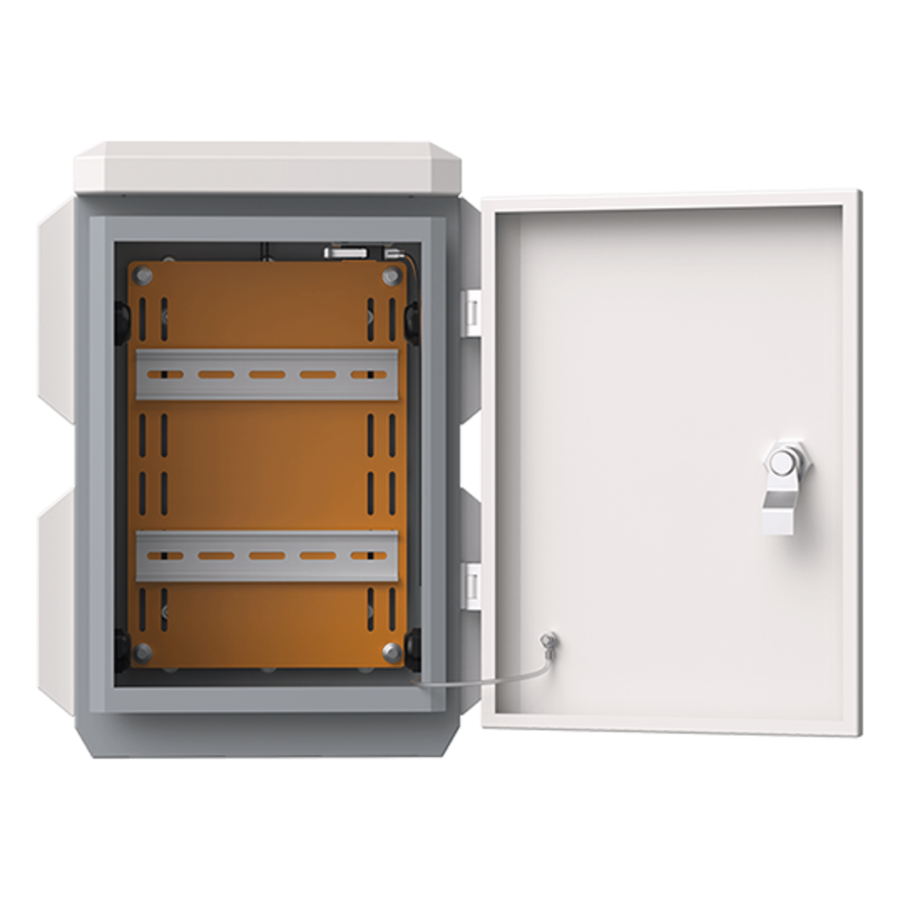 Gabinete de Acero Ventilado para Exterior 180 x 340 x 160 mm con Rieles DIN y 4 Placas Laterales para Montaje de Equipos por Fuera