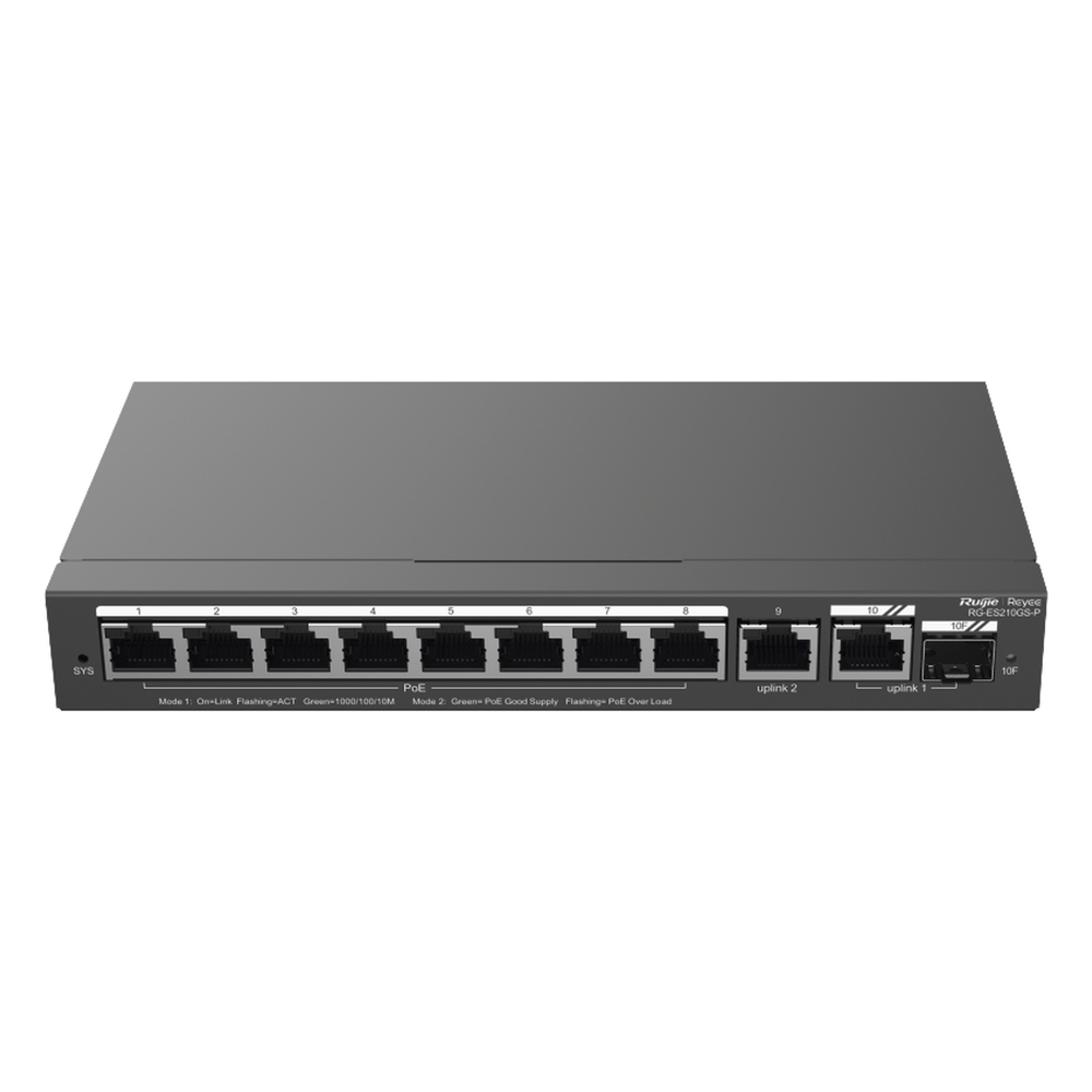 Switch Administrable con 8 puertos Gigabit PoE, 2 Uplinks Gigabit (1 SFP), gestión gratuita desde la nube