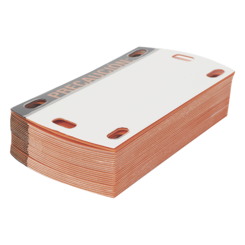 Etiqueta Autolaminada para Identificación de Fibra Óptica Paquete de 25 Piezas, Para Uso Interior/Exterior, Dimensiones de 90 x 50 mm (3.54 x 1.97 Pulgadas), Color Negro con Naranja