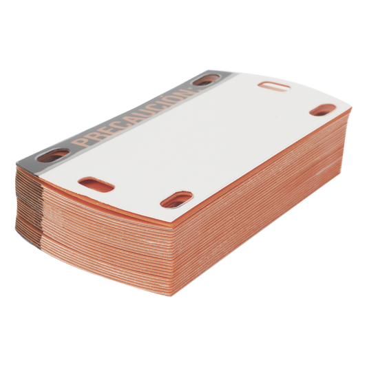 Etiqueta Autolaminada para Identificación de Fibra Óptica Paquete de 25 Piezas, Para Uso Interior/Exterior, Dimensiones de 90 x 50 mm (3.54 x 1.97 Pulgadas), Color Negro con Naranja