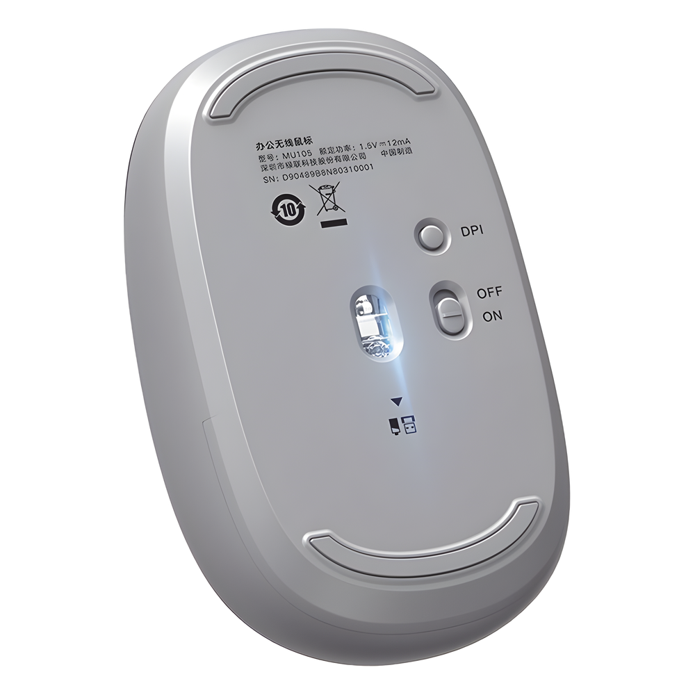 Mouse Inalámbrico 2.4G 800/1200/1600/2400 DPI | Función de 3 botones | Alcance 10m | Silencioso |  Ergonómico | Anti-caída y Anti-interferencias | Batería Alcalina AA incluida  | Color Grey.