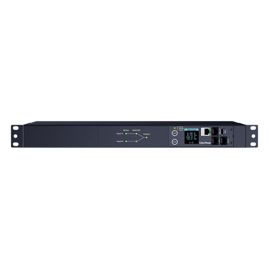 PDU ATS (Fuente Redundante Auto-transferible) Monitoreable, Para Distribución de Energía, 2 Entradas 120 Vca NEMA5-15P, Con 10 Salidas NEMA 5-15R, Horizontal 19in, 1UR