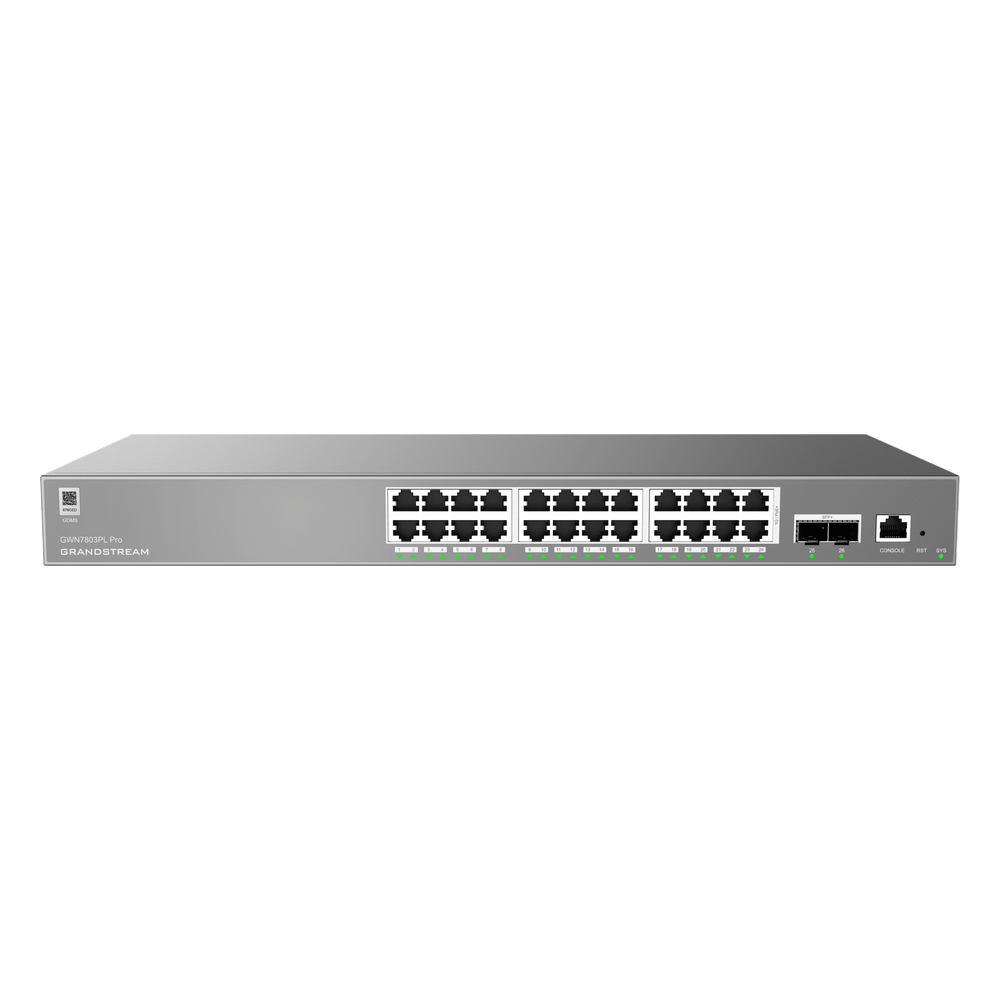 Switch de Red Empresarial L2++ / Serie GWN7800 Pro / 24 Puertos Gigabit PoE 250W / 2 Puertos SFP+ / Gestión Cloud GDMS / VLAN 4K / QoS Avanzado / Seguridad Integral