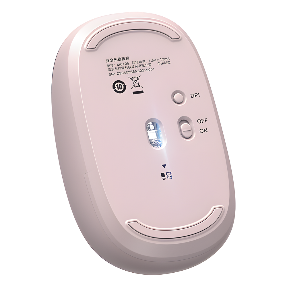 Mouse Inalámbrico 2.4G 800/1200/1600/2400 DPI | Función de 3 botones | Alcance 10m | Silencioso |  Ergonómico | Anti-caída y Anti-interferencias | Batería Alcalina AA incluida  | Color Dusty Pink.