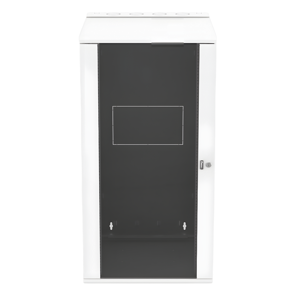 Gabinete PanZone de Montaje en Pared, de 19in, Puerta con Ventana de Seguridad, 26 UR, 762mm de Profundidad, Color Blanco