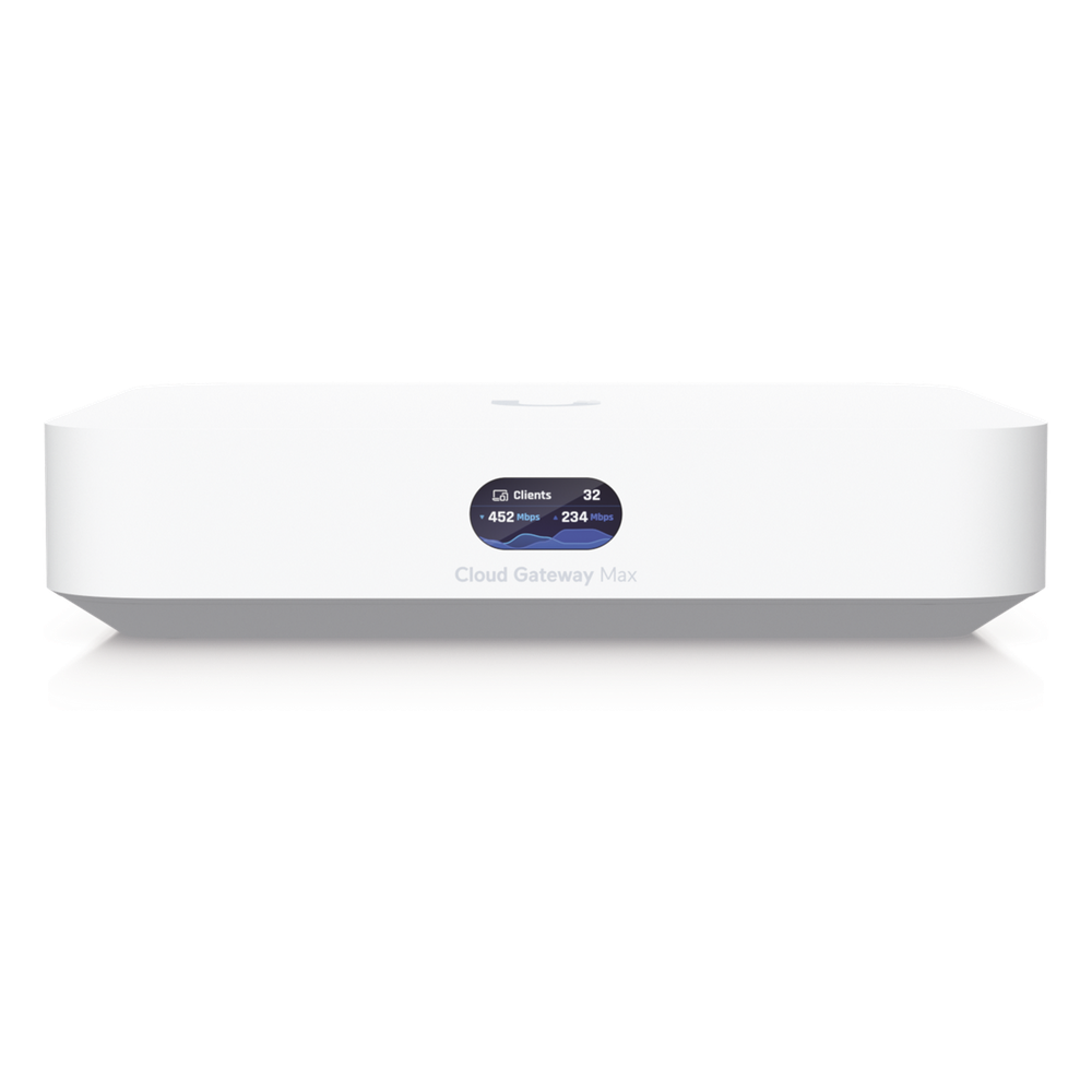 UCG Max Cloud Gateway de 2.5 GbE Compacto con Soporte para hasta 30 Dispositivos UniFi, 300+ Clientes, Enrutamiento IPS de 2.3 Gbps y Almacenamiento 512 GB de Memoria Interna