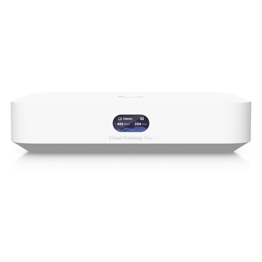 UCG Max Cloud Gateway de 2.5 GbE Compacto con Soporte para hasta 30 Dispositivos UniFi, 300+ Clientes, Enrutamiento IPS de 2.3 Gbps y Almacenamiento 512 GB de Memoria Interna