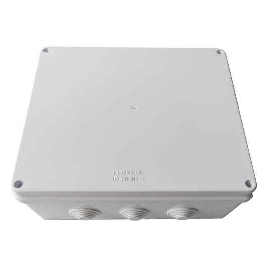 Caja de Derivación-Conexión para Exterior IP65 con 12 Entradas / 300 x 250 x 120 mm / Sellado Seguro con Empaque + 4 Tornillos / Resiste Agua, Polvo y Sol Directo