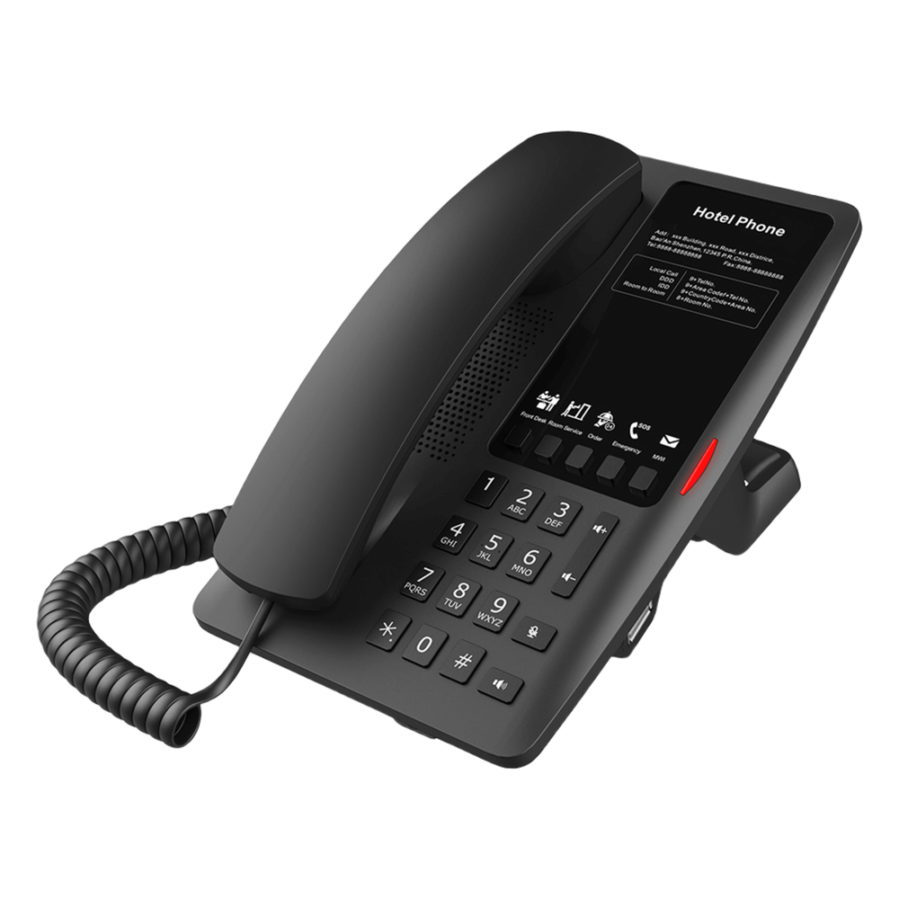 Teléfono IP Hotelero Wi-Fi 6 / 2 Líneas SIP / Doble Banda 2.4/5 GHz / 5 Teclas Programables / Puerto USB-A / PoE 802.3af / Diseño Negro