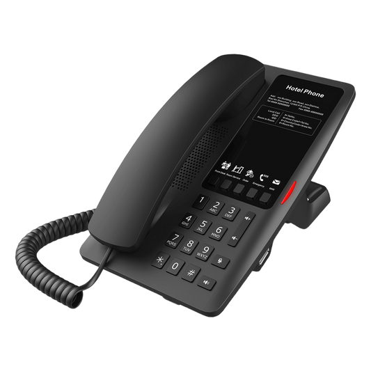 Teléfono IP Hotelero Wi-Fi 6 / 2 Líneas SIP / Doble Banda 2.4/5 GHz / 5 Teclas Programables / Puerto USB-A / PoE 802.3af / Diseño Negro