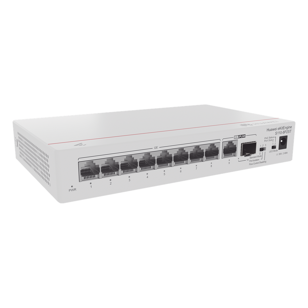 Switch Gigabit No Administrable PoE / 8 puertos 10/100/1000 Mbps (PoE) / 2 Puertos SFP Uplink / 124W