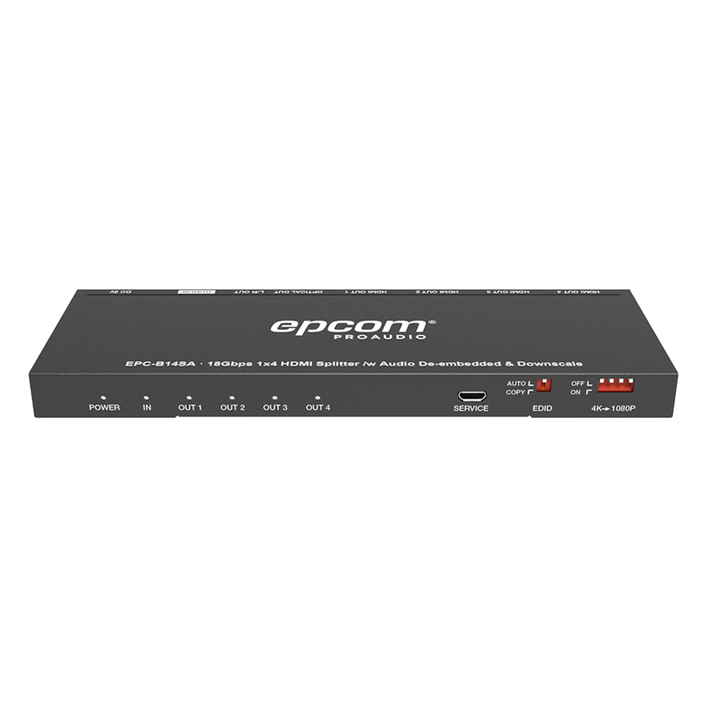 Splitter HDMI 1x4 | 1 Entrada a 4 salidas (Simultaneas) | 4K@60Hz | Extractor de Audio | Down Scaler | HDR  4:4:4 | EDID | 18Gbps