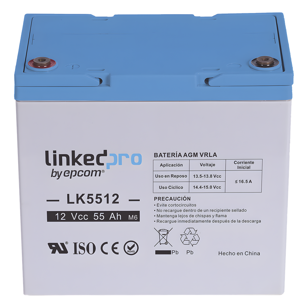 Batería de respaldo 12 V | 55 Ah |  AGM | Especial para Seguridad Electrónica | UPS | Sistemas de Emergencia  | Vida útil 5 años | Terminales T2