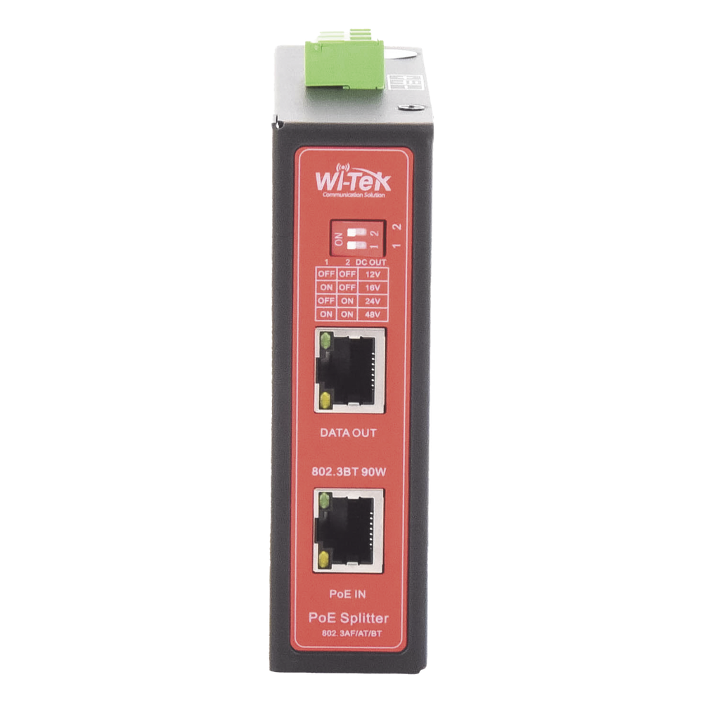 Splitter PoE IN hasta 90 W / Salida DC 12v/16V/24v o 48V / Carcasa metálica / Industrial soporte para riel DIN / Aplicaciones CCTV
