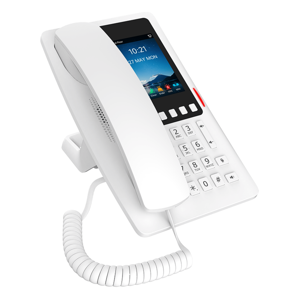 Teléfono IP Hotelero Wi-Fi 6 / Pantalla IPS 3.5" 320x480 / 2 Líneas SIP / 5 Teclas Programables / Puerto USB-A / PoE 802.3af / Audio HD / Diseño Blanco