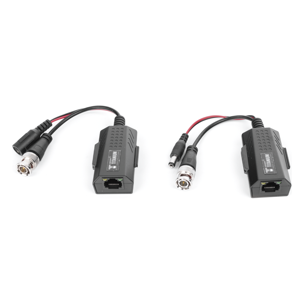 Kit de transceptores activos con conector para alimentación (12V/24Vcc/AC) TurboHD para aplicaciones de video por UTP Cat5e/6 en HD. Distancia de hasta 150 m en 4K