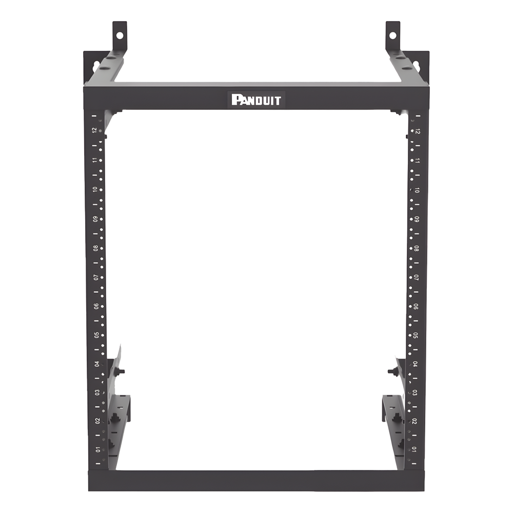 Rack PanZone® de Montaje en Pared, de 19in, Profundidad Ajustable, Rieles Numerados y Roscados #12-24, 12 UR, Color Negro