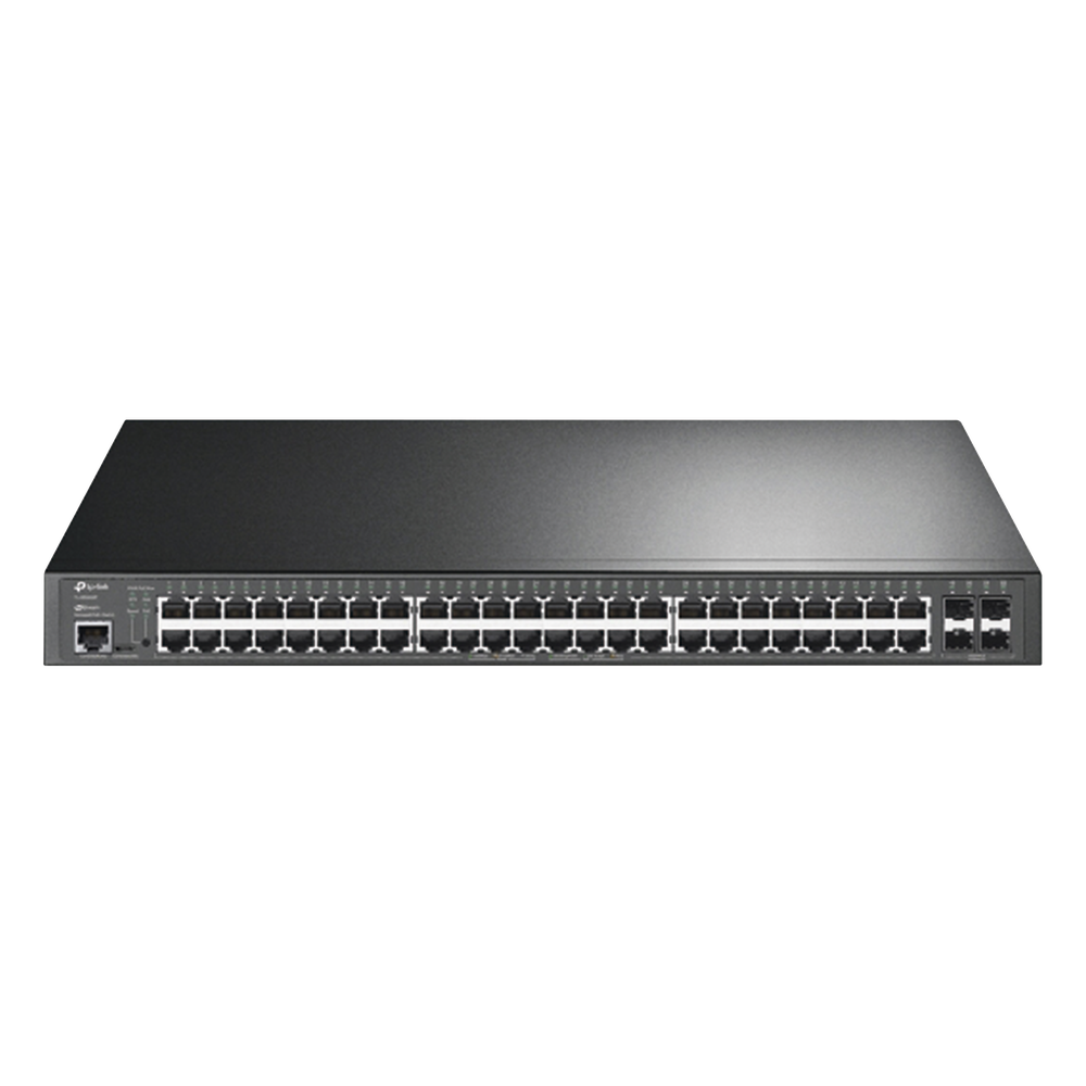 Switch L2+ Omada PoE+ / 48 Puertos PoE+ 10/100/1000 Mbps / 4 Puertos SFP 1G / 2 Puertos Consola (RJ45 y microUSB) / Administración Centralizada Omada o Stand-Alone / Multicast IGMP / Calidad de Servicio / Presupuesto PoE 384W / Montaje en Rack