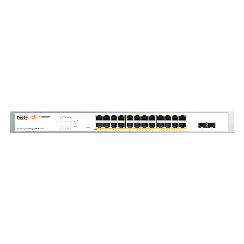 Switch Administrable PoE / 24 puertos PoE af/at Gigabit / 2 x SFP Gigabit / Administración Cloud Gratuita / Presupuesto 370 W