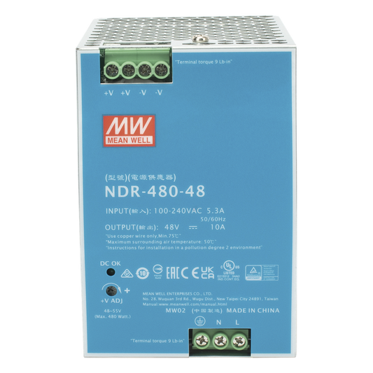 Fuente de Poder Industrial de 480W, salida 48 Vcc, para montaje en riel Din