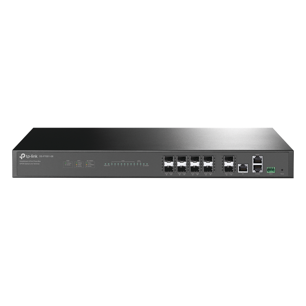 Deltra Stream - OLT de 8 Puertos GPON  / Conexión Hasta 1,024 ONUs / 1 Puerto Gigabit RJ45 Uplink / 2 Puertos SFP+ 10GbE Uplink / Fuentes Redundantes AC-AC (incluidas) /  Administración desde la Nube Sin Costo (DPMS)