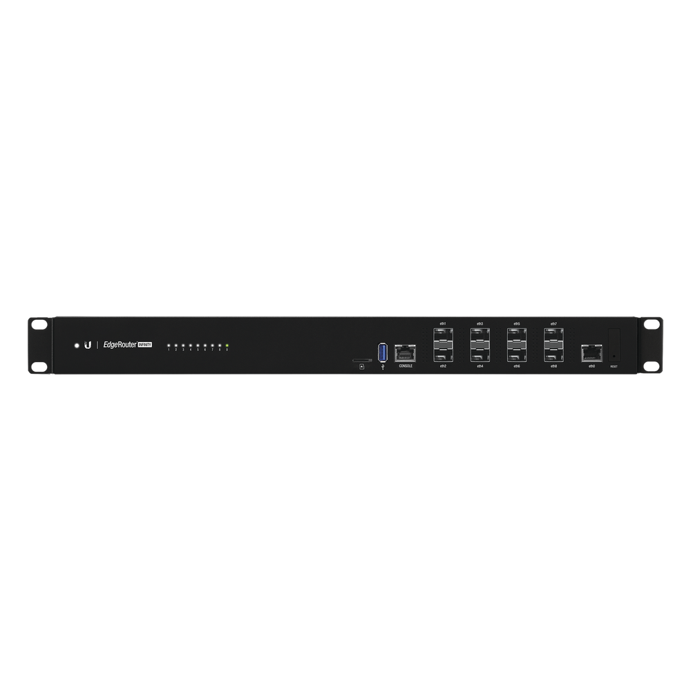 EdgeRouter INFINITY de 8 puertos SFP+ 10 G + 1 puerto RJ45 Gigabit, throughput 80 Gbps, 16 núcleos y 16 GB RAM , fuentes de alimentación modulares Hot-Swappable