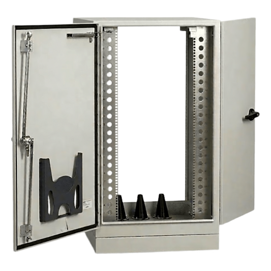 Gabinete para Exterior Tipo 4X Doble Puerta de 22 UR / Aluminio Soldado / 1270 x 762 x 1118 mm / Exterior IP66 / Montaje Almohadilla / Aislamiento Térmico / Aire de Precisión / Gris RAL 7035