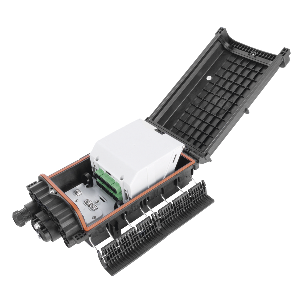 Caja de Distribución de Fibra Óptica para 48 Empalmes con 16 Acopladores SC/APC, Enterrado Directo, IP68