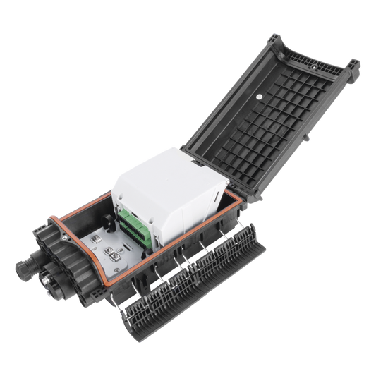 Caja de Distribución de Fibra Óptica para 48 Empalmes con 16 Acopladores SC/APC, Enterrado Directo, IP68