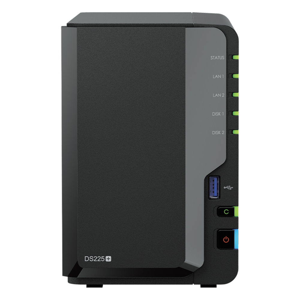 NAS DiskStation DS225+ | 2 Bahías | Intel Celeron J4125 | 2 GB DDR4 | Hasta 40 TB | Puertos 1GbE y 2.5GbE | USB 3.2 Gen 1 | Compatible con RAID | Synology DSM.
