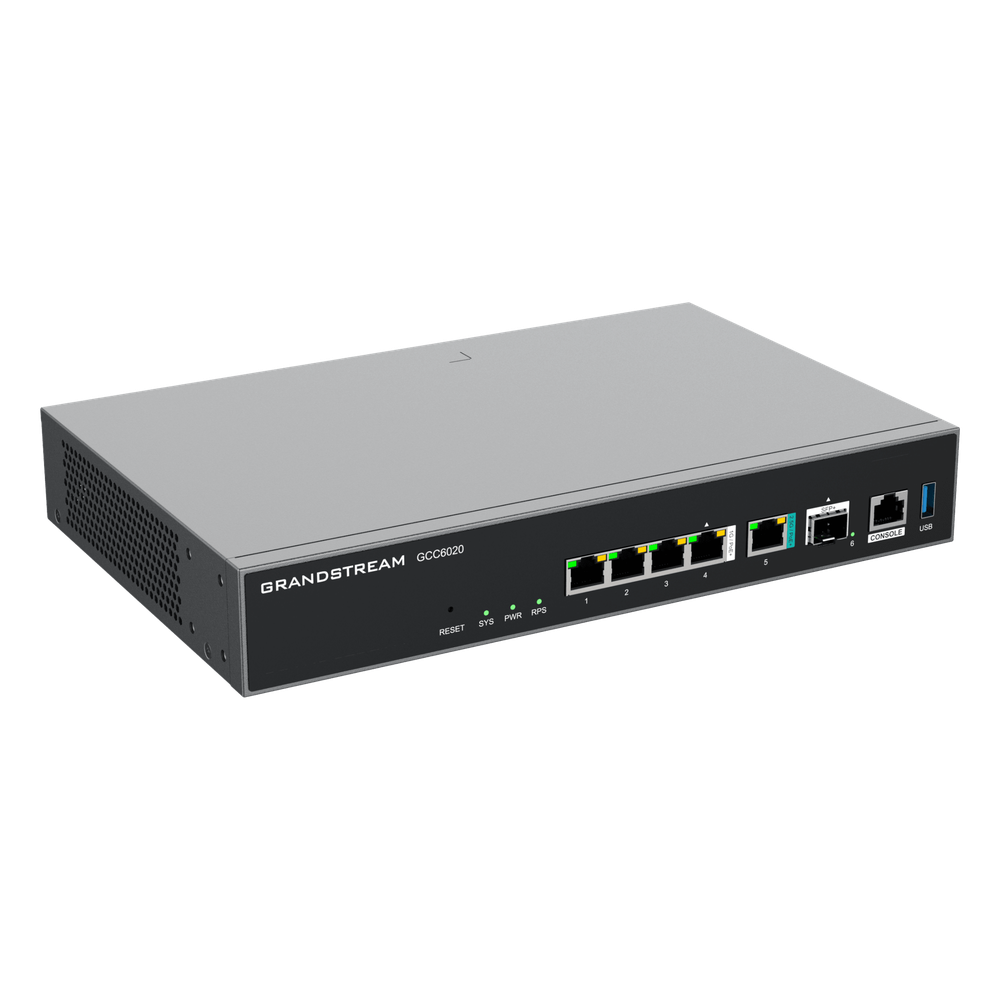Dispositivo de Convergencia de Redes GCC6020 / Router VPN / Firewall de Próxima Generación / IP PBX / Switch de Red / 4 Puertos Gigabit Ethernet / 1 Puerto SFP+ 10 Gigabit / 1 Puerto 2.5 Gigabit / Administración en la Nube GDMS / Mont