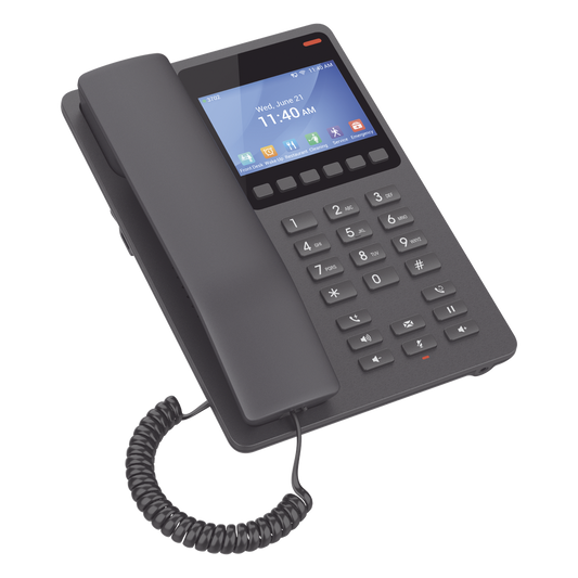 Teléfono IP WiFi Hotelero con pantalla LCD a color, 2 líneas SIP con 2 cuentas, codec Opus, IPV4/IPV6, color negro, con gestión en la nube GDMS