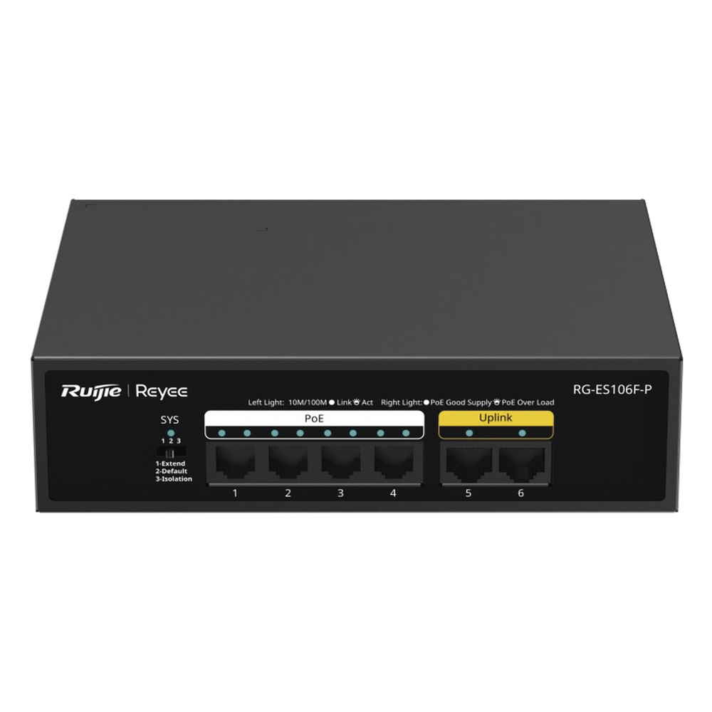 Switch PoE+ no Administrable, 6 Puertos 10/100 Mbps, hasta 54 Watts