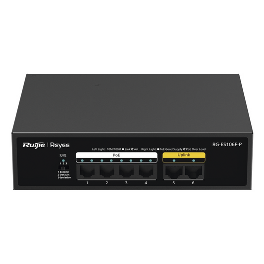 Switch PoE+ no Administrable, 6 Puertos 10/100 Mbps, hasta 54 Watts