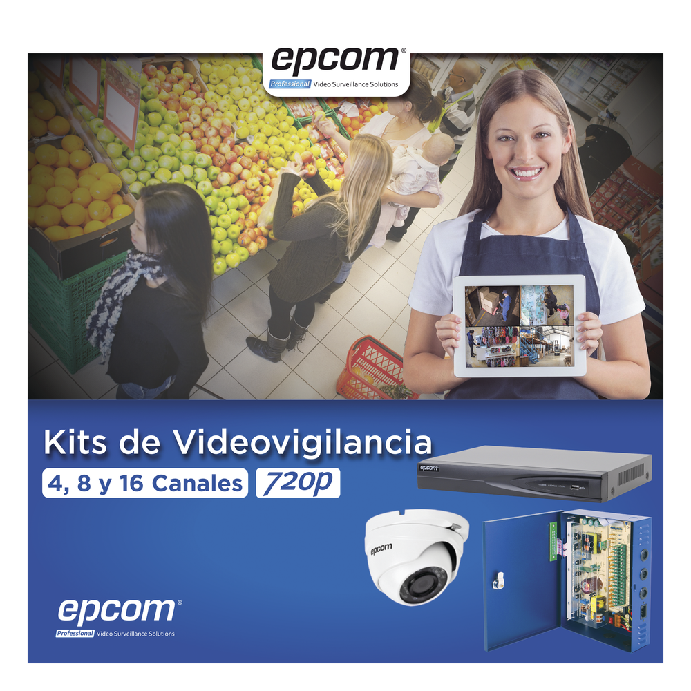 KIT TurboHD 1080p / DVR 8 Canales / 8 Cámaras Eyeball (exterior 2.8 mm) / Transceptores / Conectores / Fuente de Poder Profesional hasta 15 Vcc para Larga Distancia