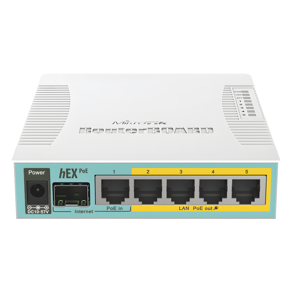 (hEX PoE) Routerboard 5 puertos Gigabit Ethernet PoE 802.3at, 1 Puerto USB