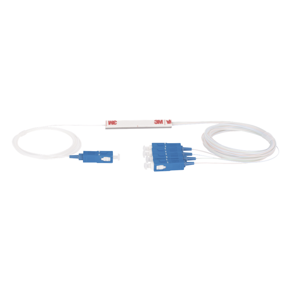 Splitter (Divisor Óptico) tipo PLC, de 1x4, conectores SC/UPC
