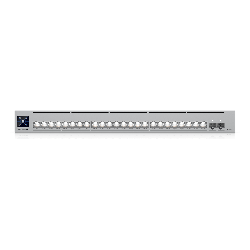 UniFi Switch USW-Pro-XG-24-PoE / Capa 3 / 24 puertos PoE+++ (16 × 10 GbE, 8 × 2,5 GbE) + 2 puertos SFP28 25 G / 720 W PoE total