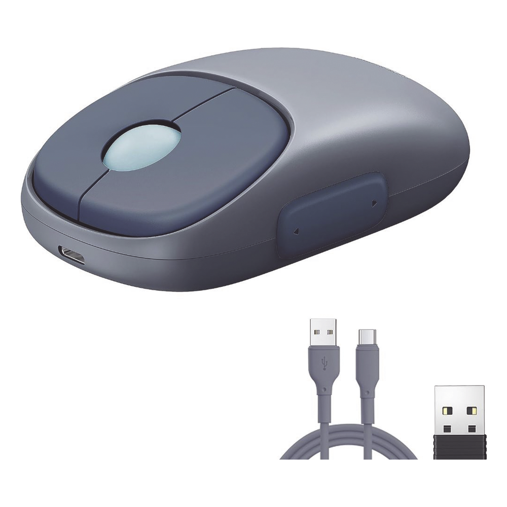 Mouse Inalámbrico FUN | Recargable| 2.4G & Bluetooth | 4 Niveles de DPI | Silencioso | Ergonómico | 5 Botones | Compatible con Windows, macOS 10.5, Android iOS Linux y Chrome OS | Color Azul.