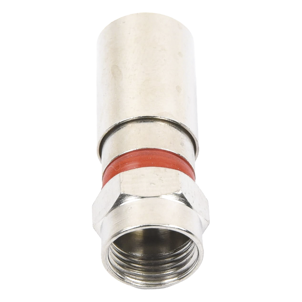 Conector F Macho de Compresión, Metálico para cable RG-59, Cuerpo de Bronce Niquelado.