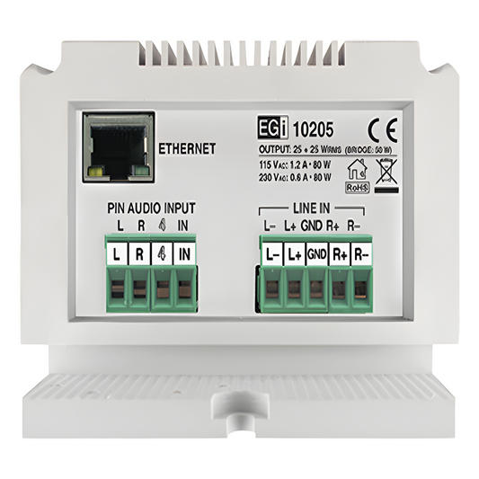 ETAPA DE POTENCIA DE AUDIO IP 2X25W O 1X50W EN FORMATO CARRIL DIN ESTÉREO/MONO