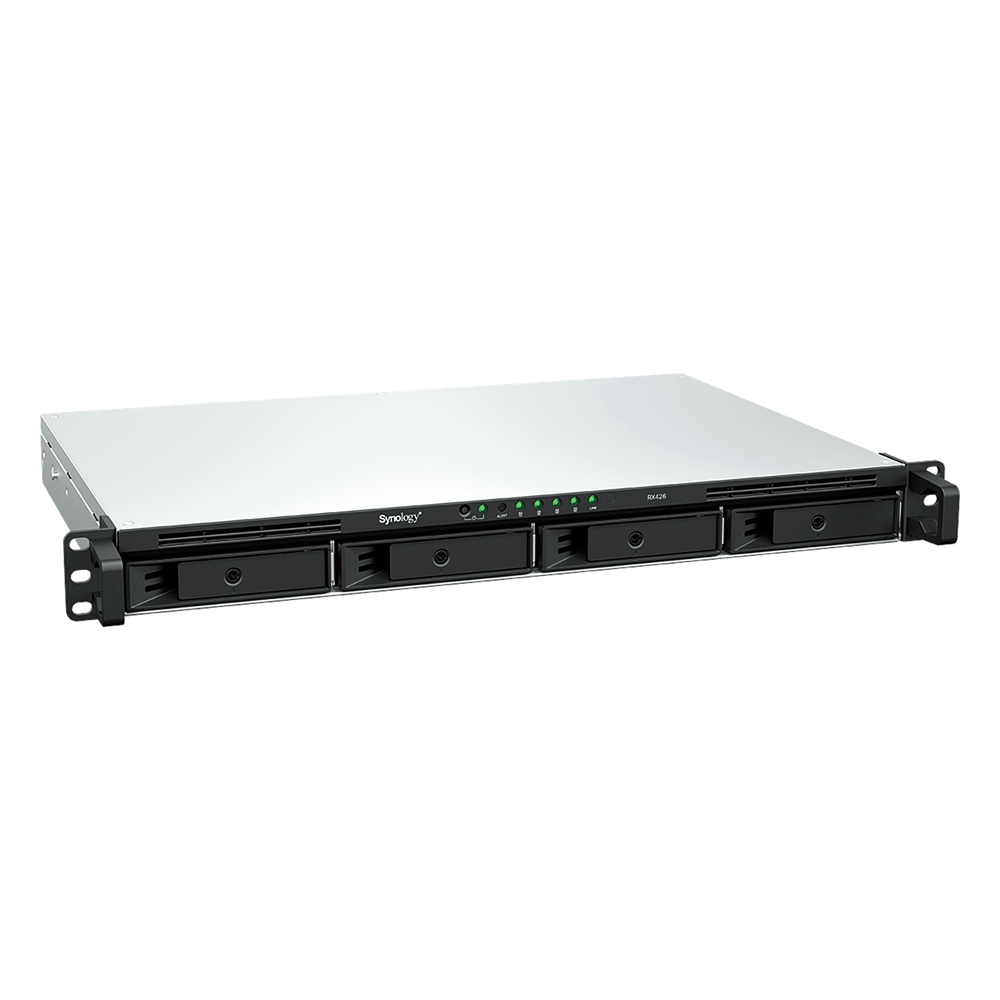 Unidad de Expansión RackStation / 1U 4 Bahías / SATA 3.5" y 2.5" Hot-Swap / Chasis Corto 290 mm (11.4 in) / Expansión en Línea / USB Type-C / Plug & Play / Garantía 3 Años