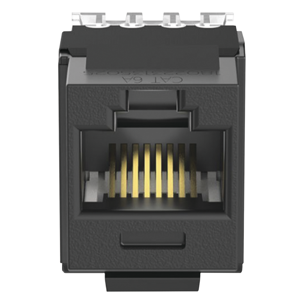 Conector Jack Estilo 110 (de Impacto), Tipo Keystone, Categoría 6A, de 8 Posiciones y 8 Cables, Color Negro