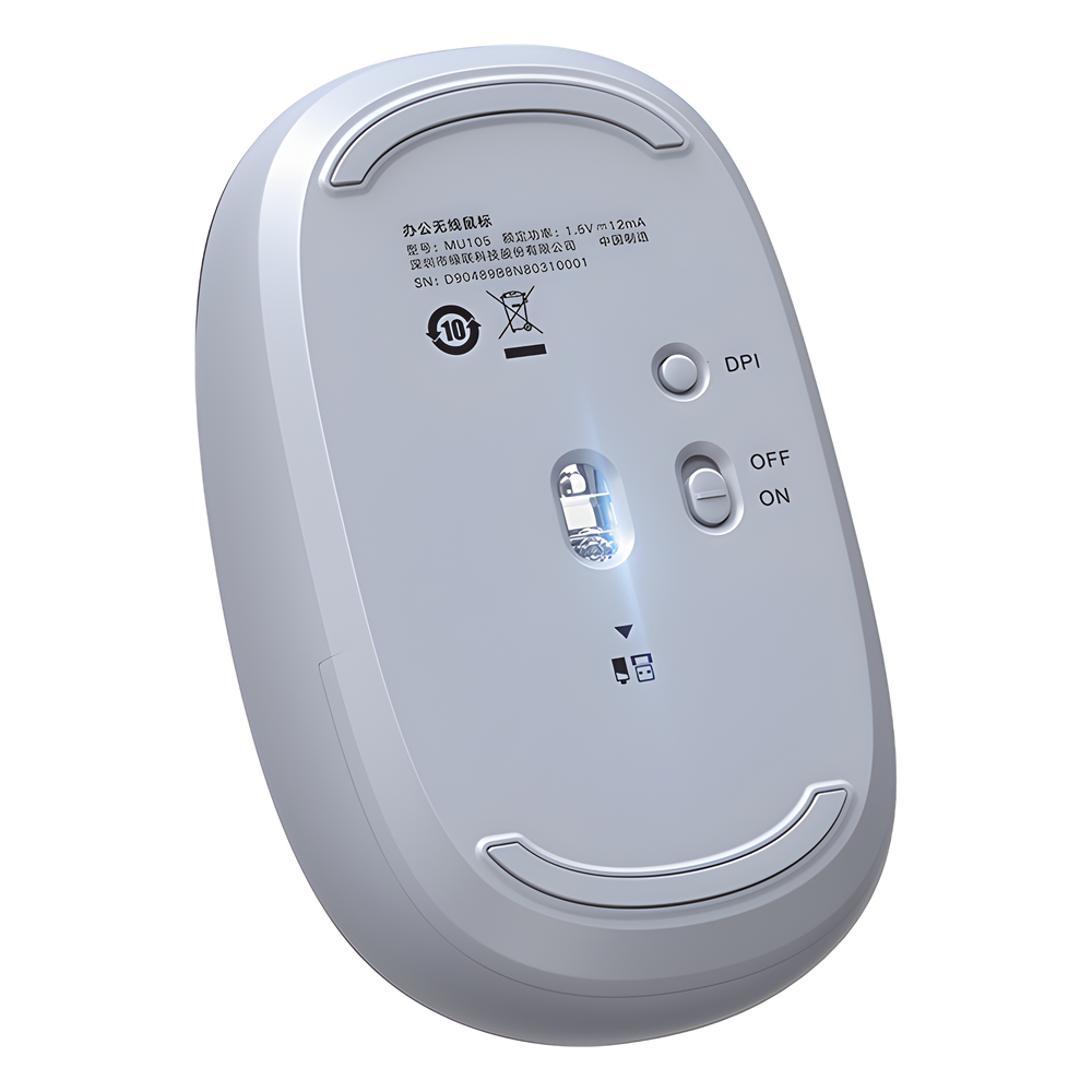 Mouse Inalámbrico 2.4G 800/1200/1600/2400 DPI | Función de 3 botones | Alcance 10m | Silencioso |  Ergonómico | Anti-caída y Anti-interferencias | Batería Alcalina AA incluida  | Color Dusty Blue.