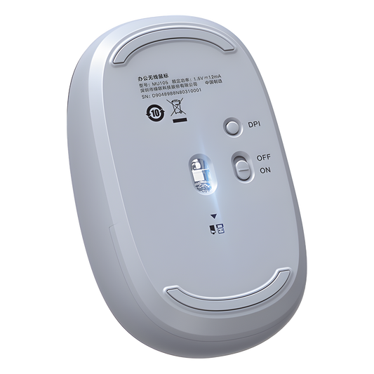 Mouse Inalámbrico 2.4G 800/1200/1600/2400 DPI | Función de 3 botones | Alcance 10m | Silencioso |  Ergonómico | Anti-caída y Anti-interferencias | Batería Alcalina AA incluida  | Color Dusty Blue.