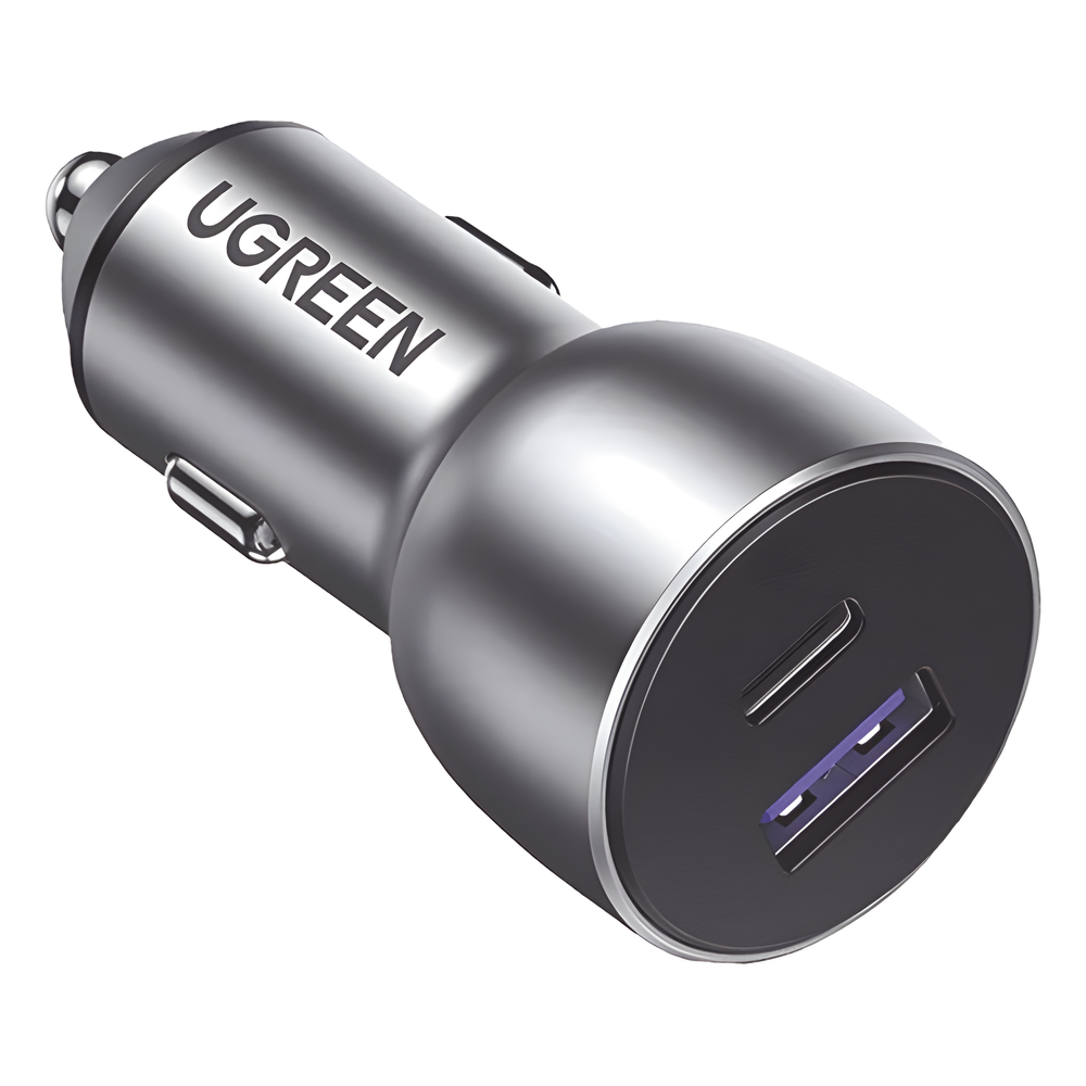 Cargador de Auto 52.5W | Puerto USB-A y USB-C | Carga Rápida | Compatible con Vehículos de 12 y 24 VCD | PD3.0 + QC3.0 | Chip Inteligente | Diseño Compacto Mayor Eficiencia Energética | Caja de Aluminio