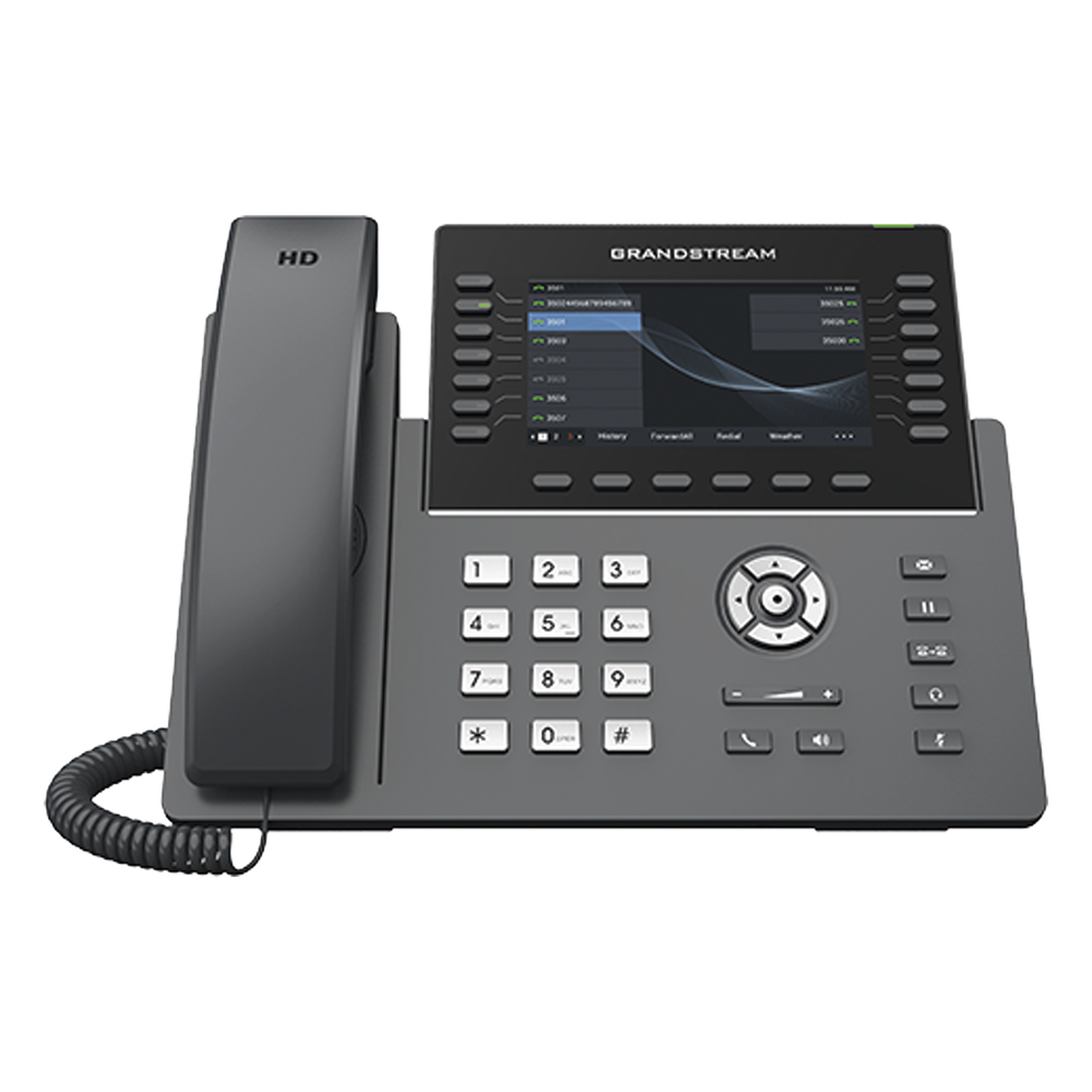 Teléfono IP Wi-Fi, Grado Operador, 14 líneas SIP con 6 cuentas, pantalla LCD  5", puertos Gigabit, Bluetooth, PoE, codec Opus, IPV4/IPV6 con gestión en la nube GDMS